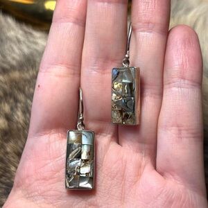 Sterling silver mosaic abalone shell drop earring